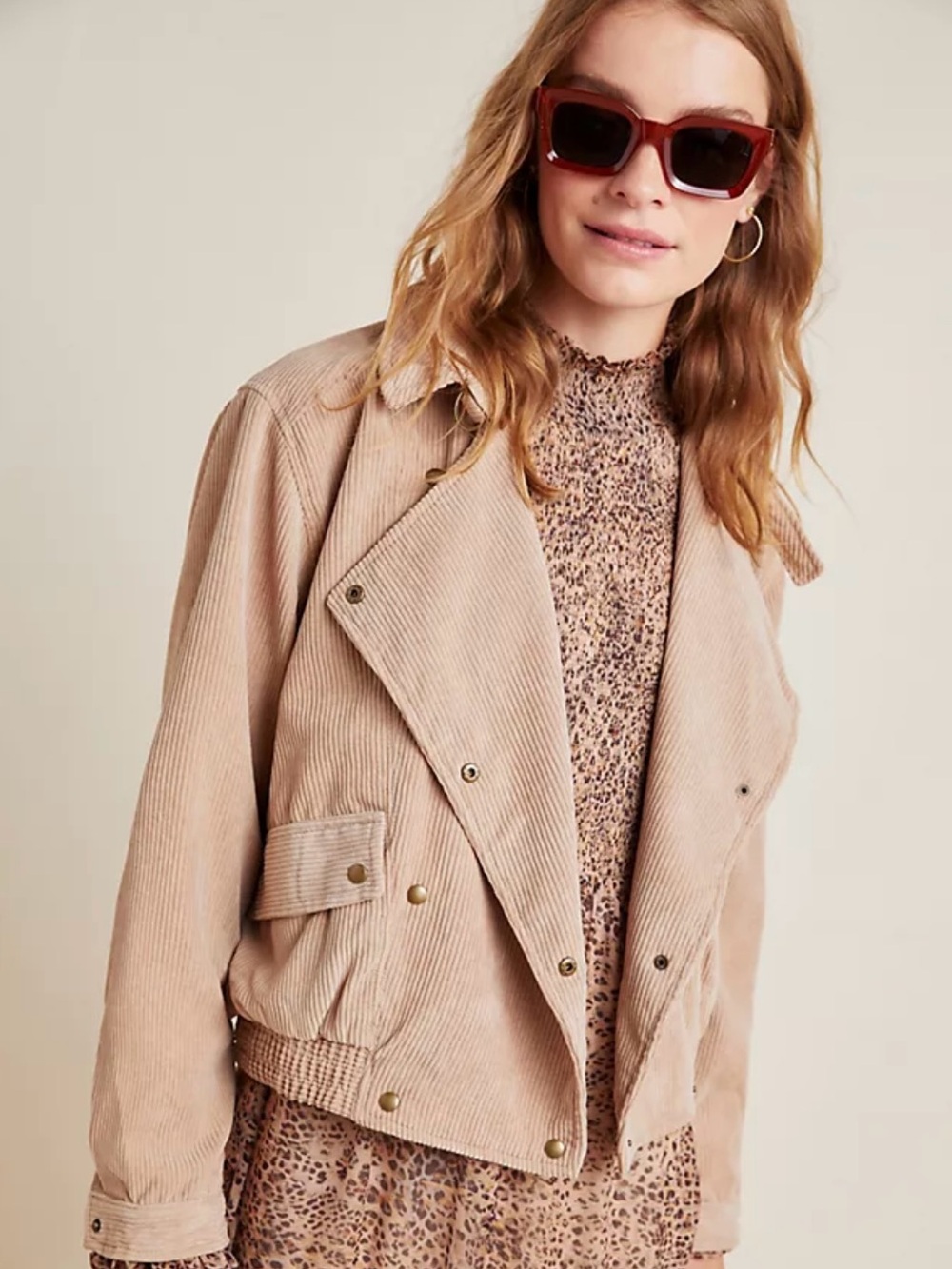 Anthropologie Light Beige Corduroy Utility Jacket